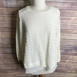 Lucky Brand white eyelet crochet layered sweater